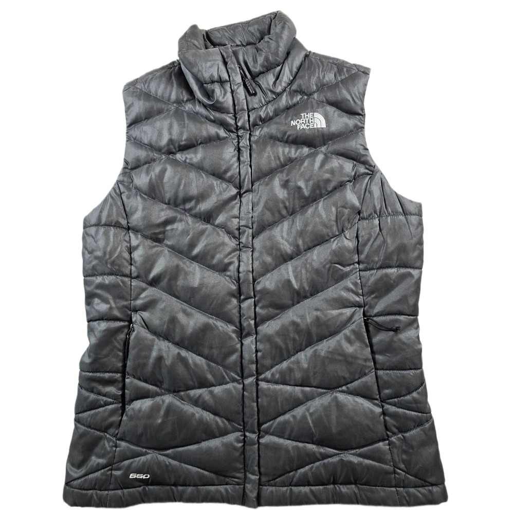 The North Face Down Puffer Vest Womens Small Gray 550 Fill Chevron Quilt